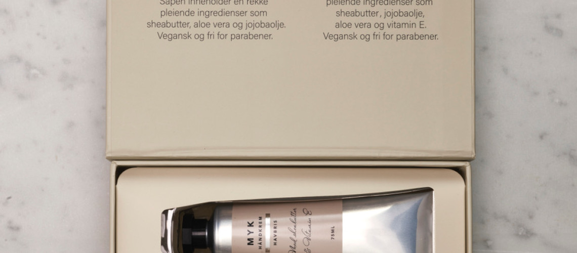 Gaveeske med håndsåpe og håndkrem