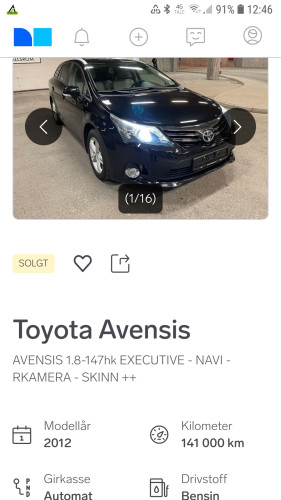 Gratis til Leie.Toyota Avensis Automat.